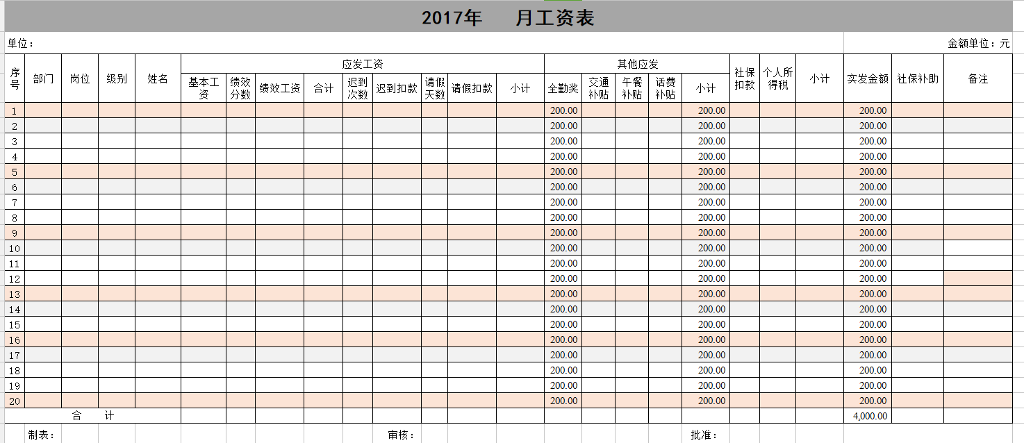 (工资表模板)部门骄傲!会计老张整理2020年最全工资表模板，全体员工疯狂膜拜  第3张