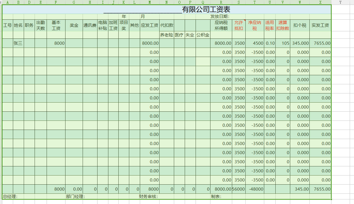 (工资表模板)部门骄傲!会计老张整理2020年最全工资表模板，全体员工疯狂膜拜  第4张