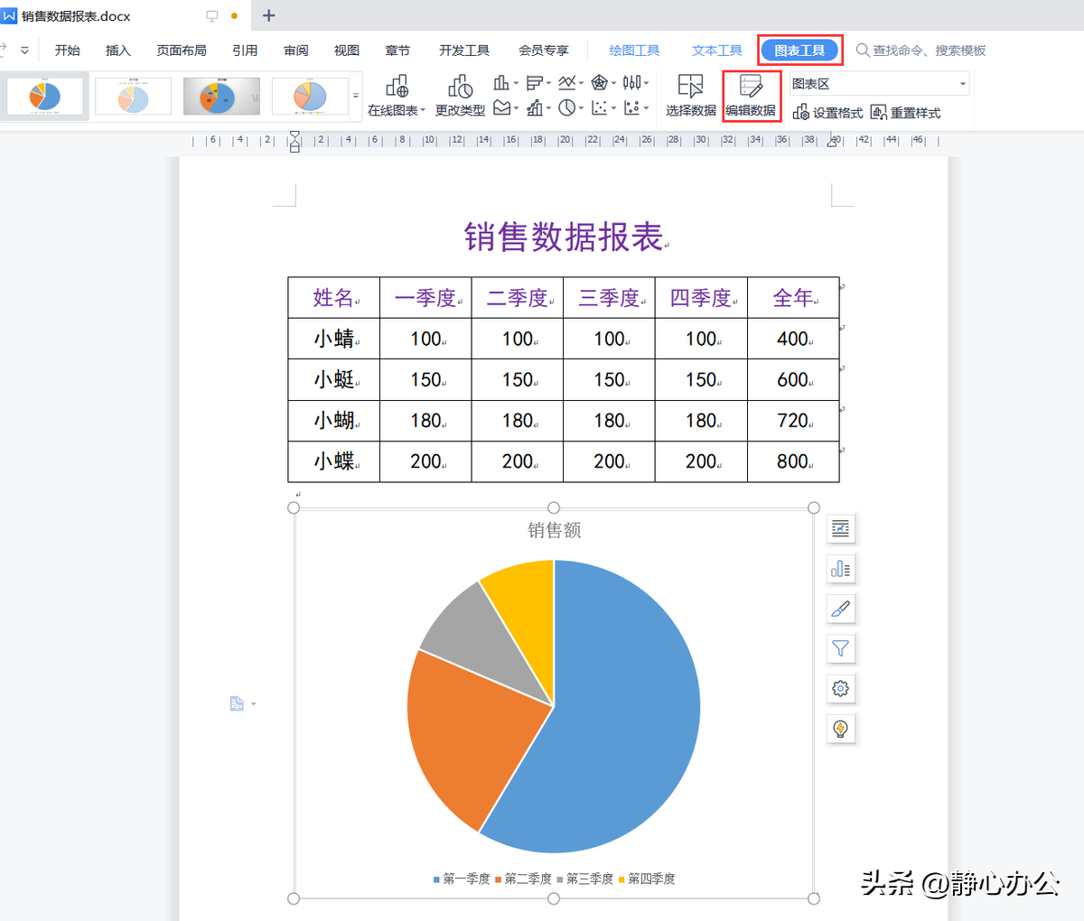 (wps如何插入图表)wps文字:如何在文档中制作饼图?  第4张