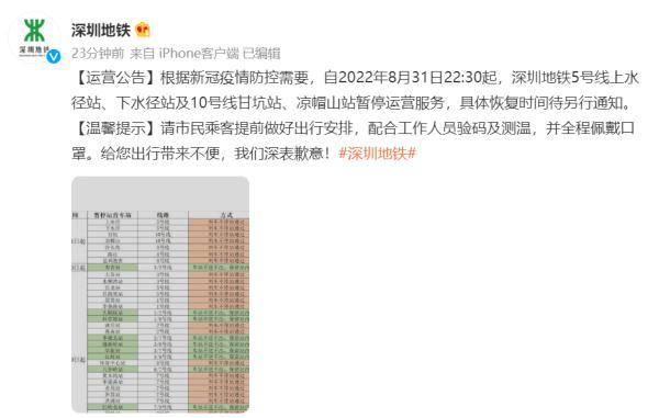 深圳地铁十号线 注意!深圳地铁5号线、10号线这些站点暂停运营服务  第1张