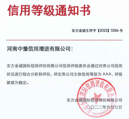 (信用评级公司)挂牌仅半年，河南首家信用增进公司连获三个AAA评级  第3张