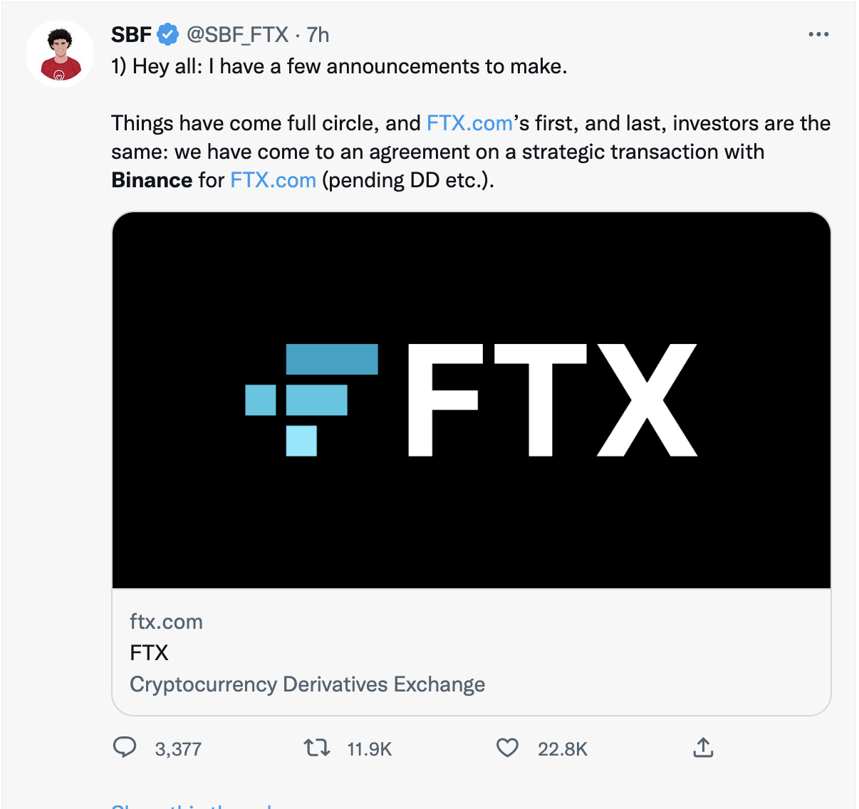 币安创始人宣布收购竞争对手FTX，加密货币市场应声暴跌(币安创始人)  第2张