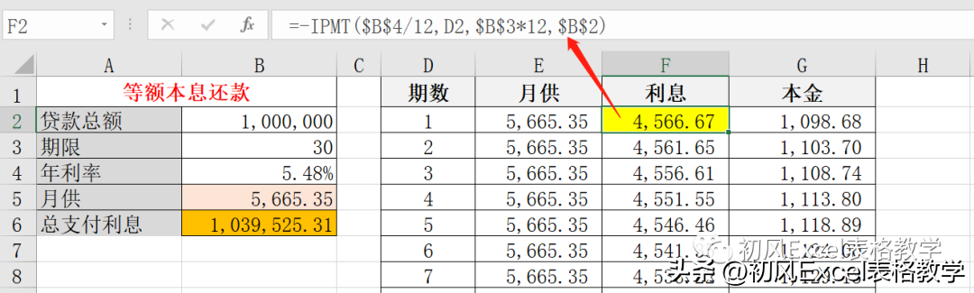 房贷试算，Excel太强大了，居然还能计算房贷月供和利息  第4张