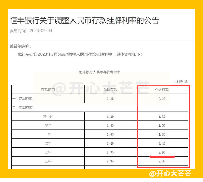 (现在银行利息是多少2023年)多家商业银行 最新存款利率变化:2023年5月，调整前后存款利息表  第8张